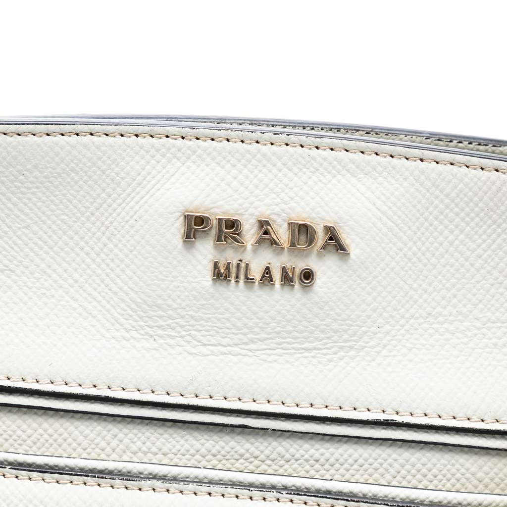 Prada Bicolor Saffiano Cuir Trimmed Canvas Satchel Black Canvas Good condition - Box View