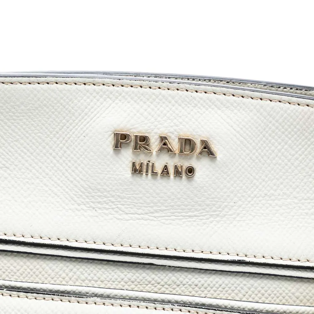 Prada Bicolor Saffiano Cuir Trimmed Canvas Satchel Black Canvas Very good - Box View