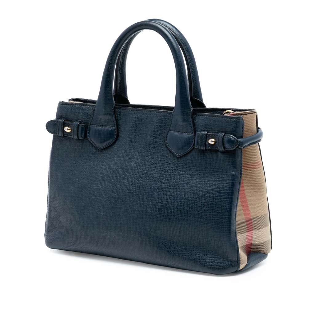 Burberry Small Grainy Calfskin and House Check Banner Satchel Blue Leather Good condition - Back View