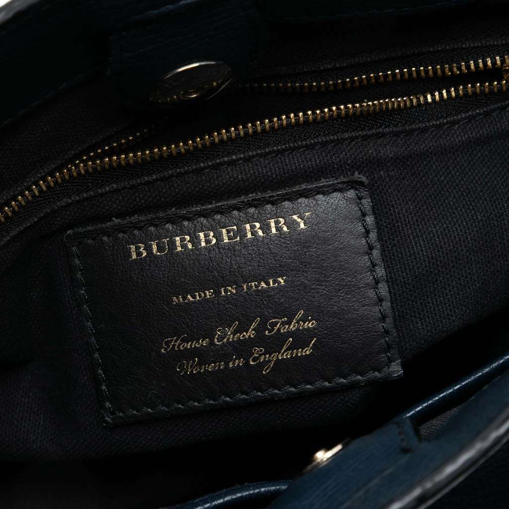 Burberry Small Grainy Calfskin and House Check Banner Satchel Blue Leather Good condition - Box View