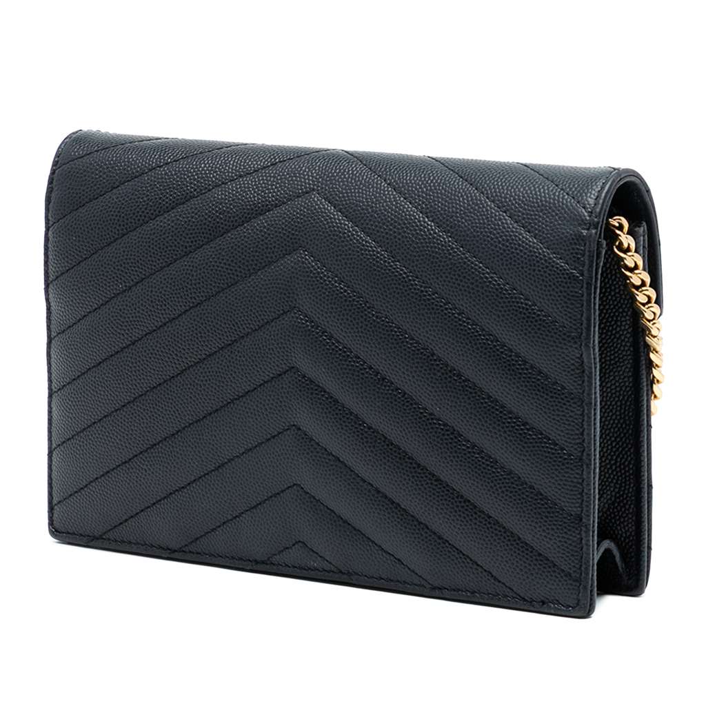 Saint Laurent Grain De Poudre Cassandre Envelope Chain Wallet Black Leather Good condition - Back View