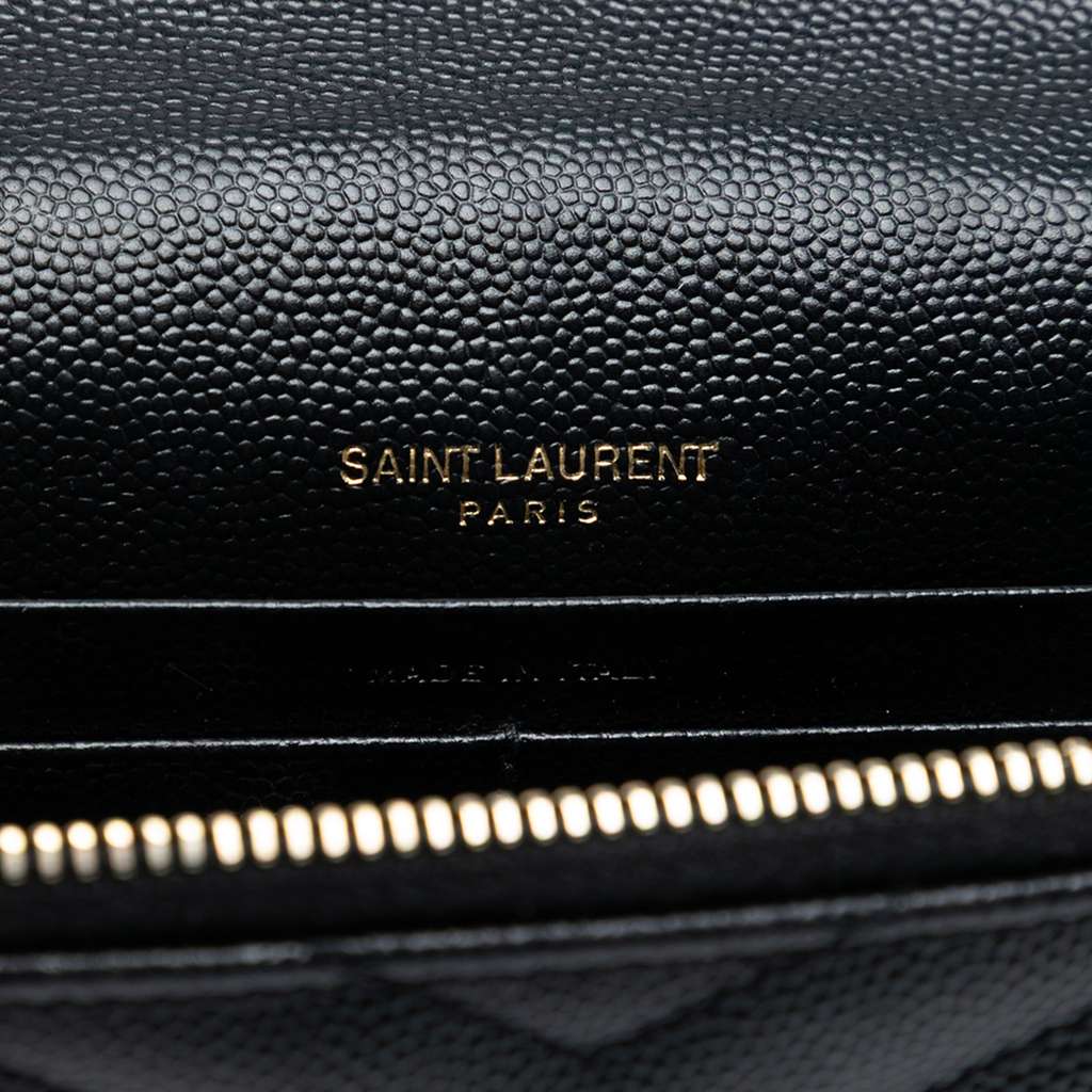 Saint Laurent Grain De Poudre Cassandre Envelope Chain Wallet Black Leather Good condition - Box View