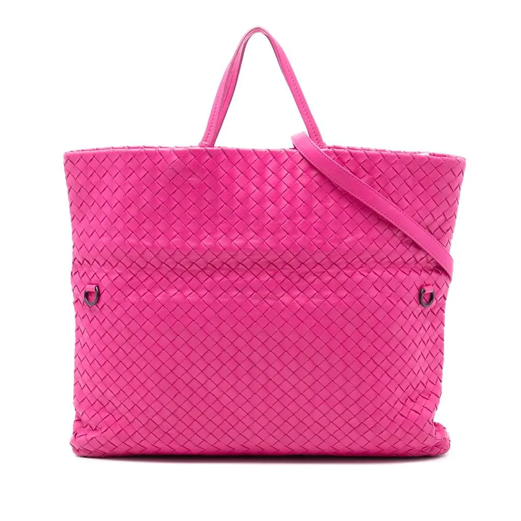 Bottega Veneta Nappa Intrecciato Fold Over Tote Pink Leather Very good - Front View