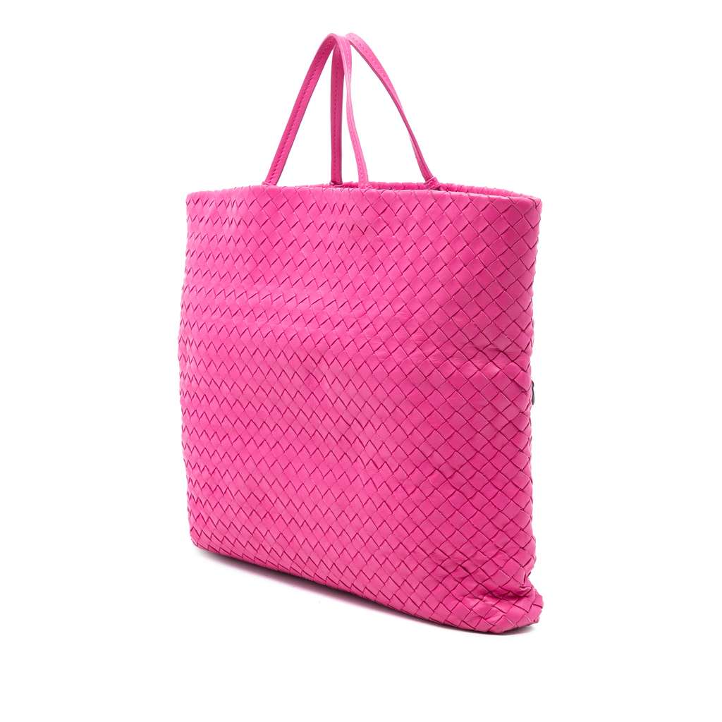 Bottega Veneta Nappa Intrecciato Fold Over Tote Pink Leather Good condition - Back View