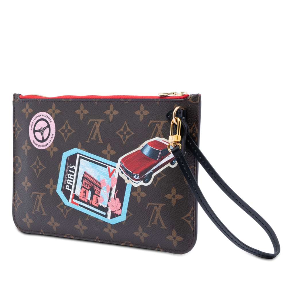 Louis Vuitton Limited Edition Monogram World Tour Neverfull MM Pouch Brown Good condition - Back View