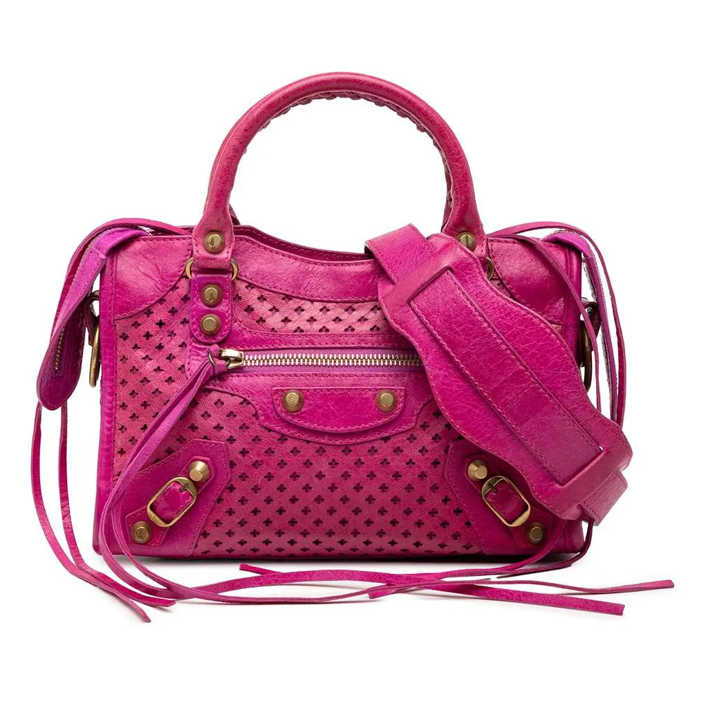 Balenciaga Mini Lambskin Motocross Stadio Laser Cut Cross Classic City Satchel Pink Leather Very good - Front View