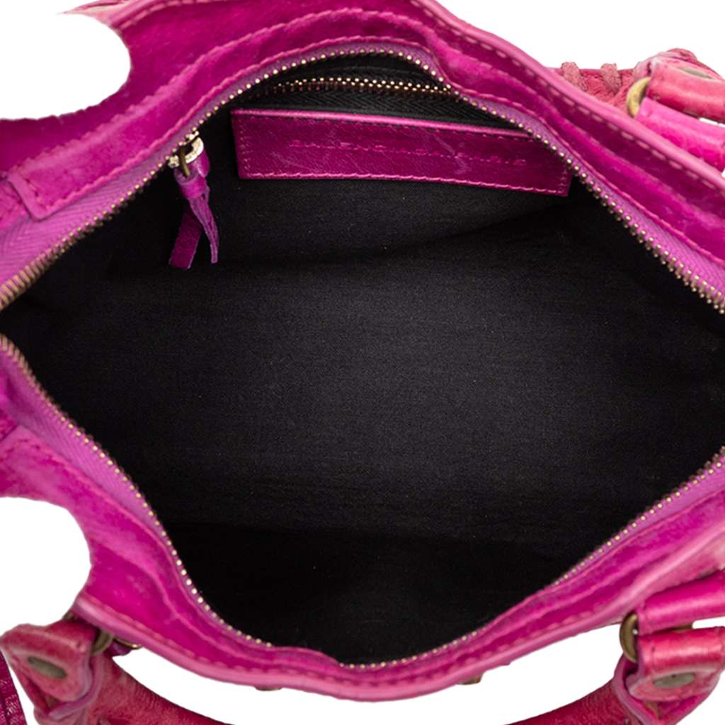 Balenciaga Mini Lambskin Motocross Stadio Laser Cut Cross Classic City Satchel Pink Leather Good condition - Model View