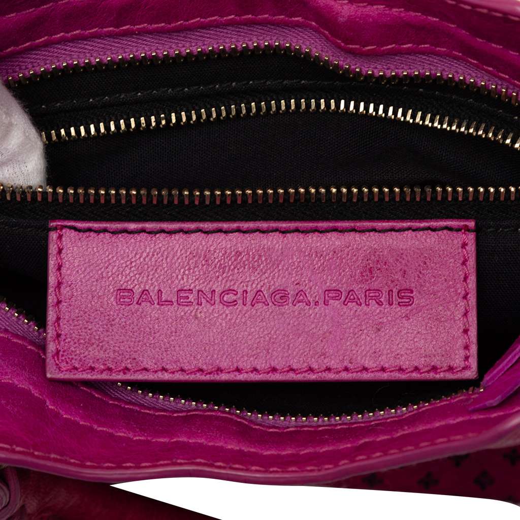 Balenciaga Mini Lambskin Motocross Stadio Laser Cut Cross Classic City Satchel Pink Leather Good condition - Box View
