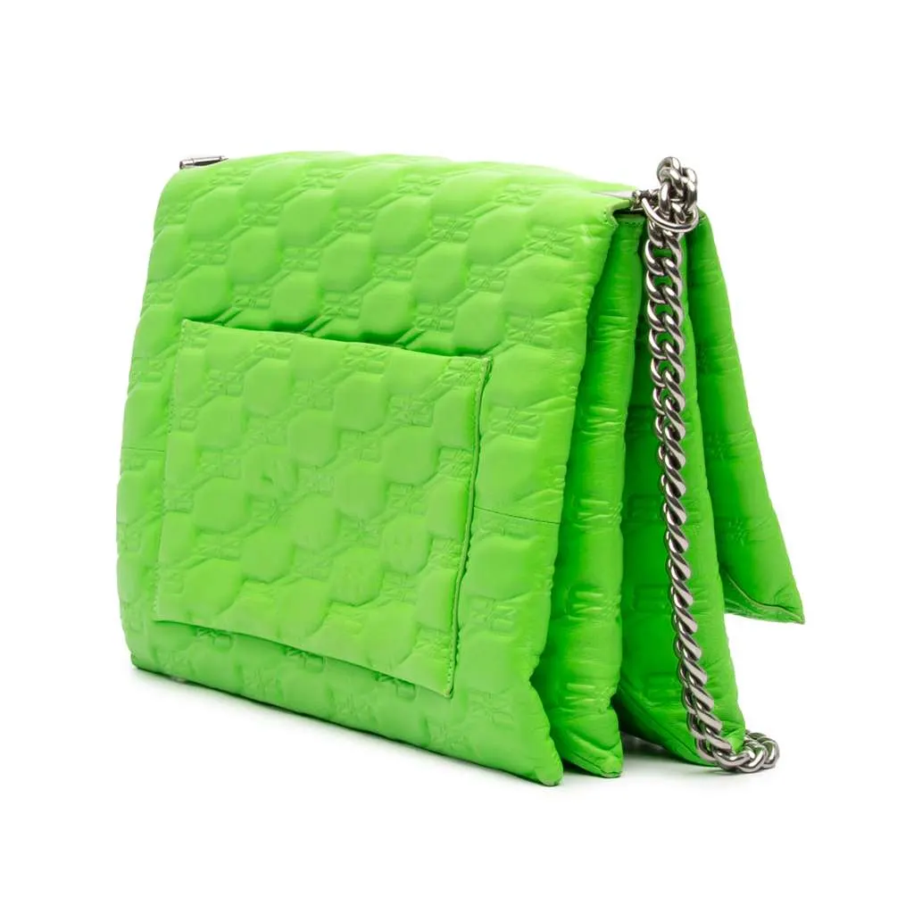 Balenciaga Embossed Leather BB Monogram Chain Flap Green Leather Very good - Back View