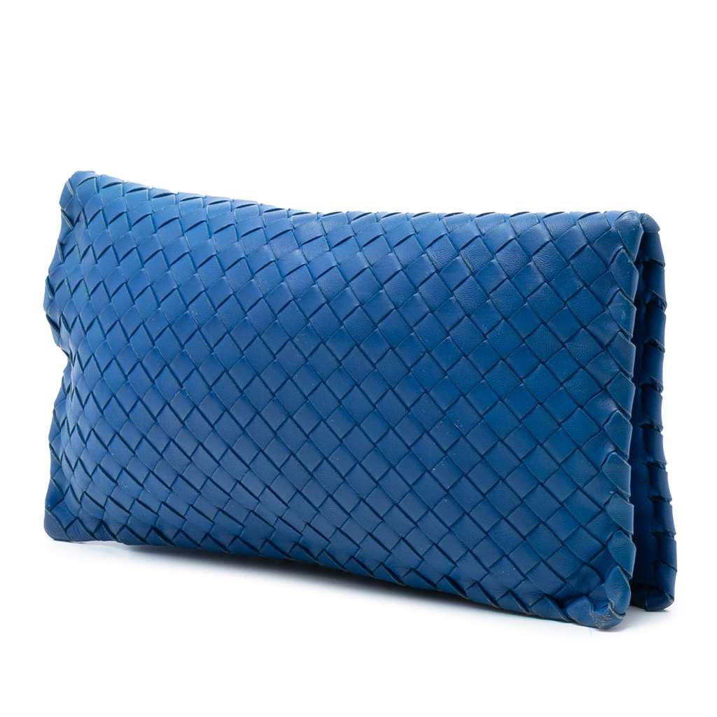 Bottega Veneta Nappa Intrecciato Turn Lock Clutch Blue Leather Good condition - Back View