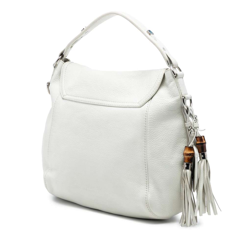 Gucci Large Calfskin Techno Horsebit Satchel White Leather Good condition - Back View