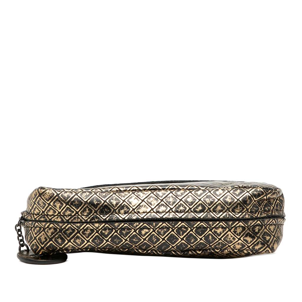 Bottega Veneta Metallic Calfskin Intrecciomirage Chain Flap Crossbody Gold Leather Good condition - Inside View