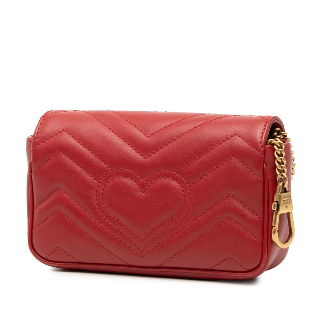 Gucci Mini GG Marmont Matelasse Leather Flap Crossbody Red Leather Good condition - Back View