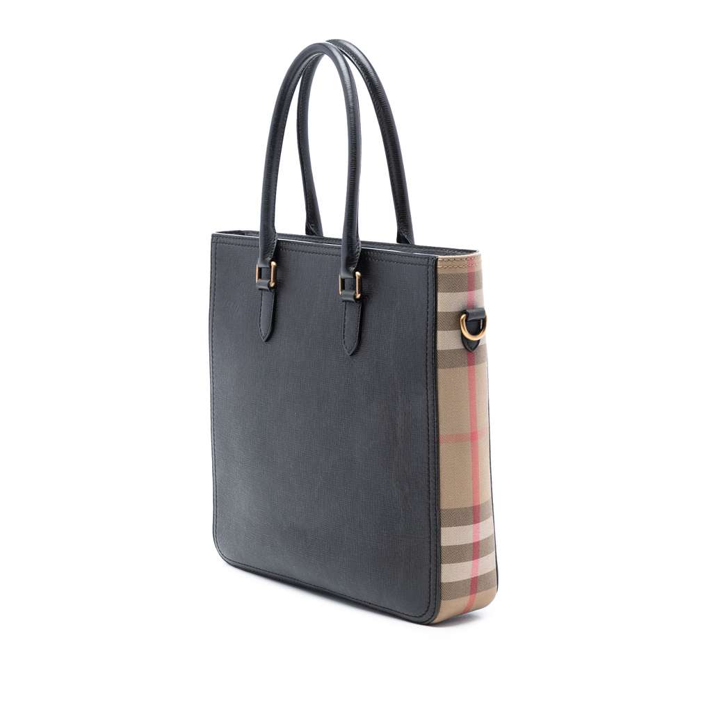 Burberry Leather and Mega Check Canvas Banwell Tote Black Leather Good condition - Back View