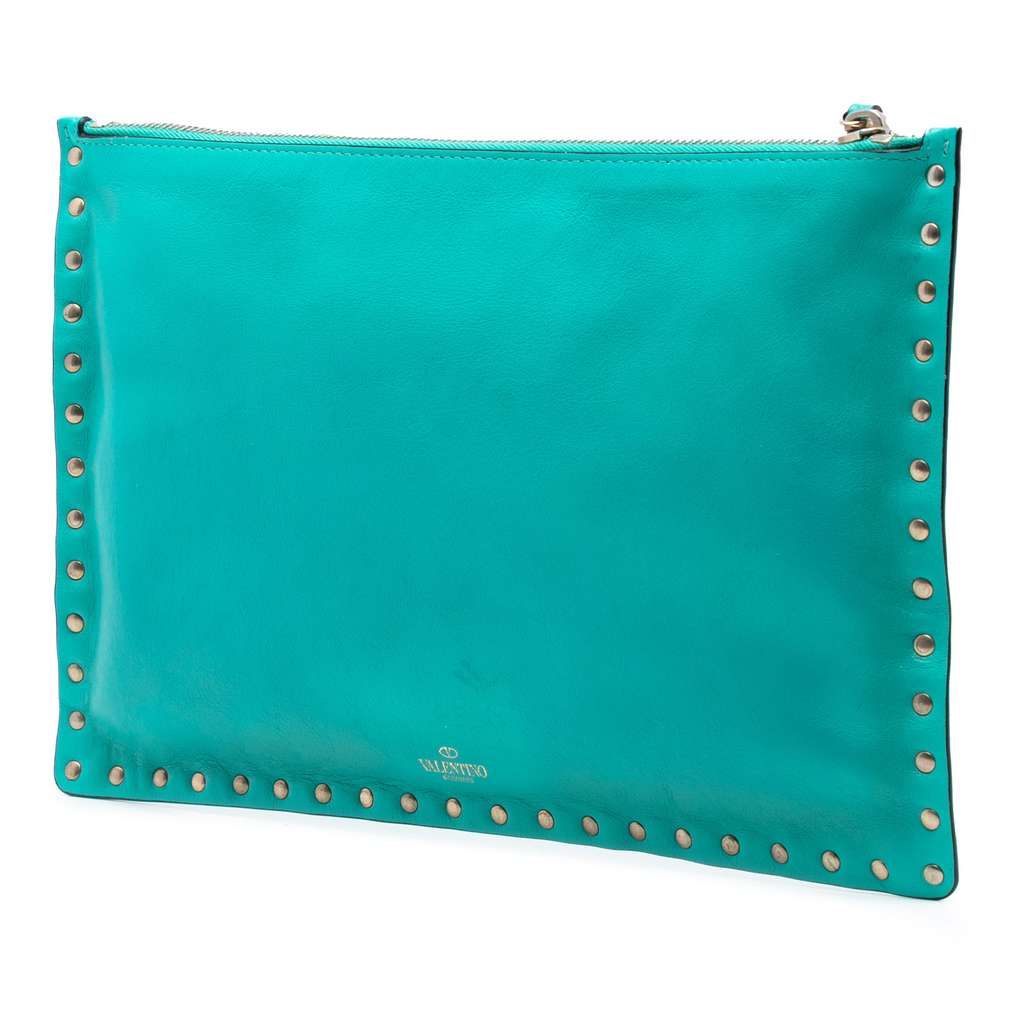 Valentino Leather Rockstud Clutch Blue Leather Good condition - Back View