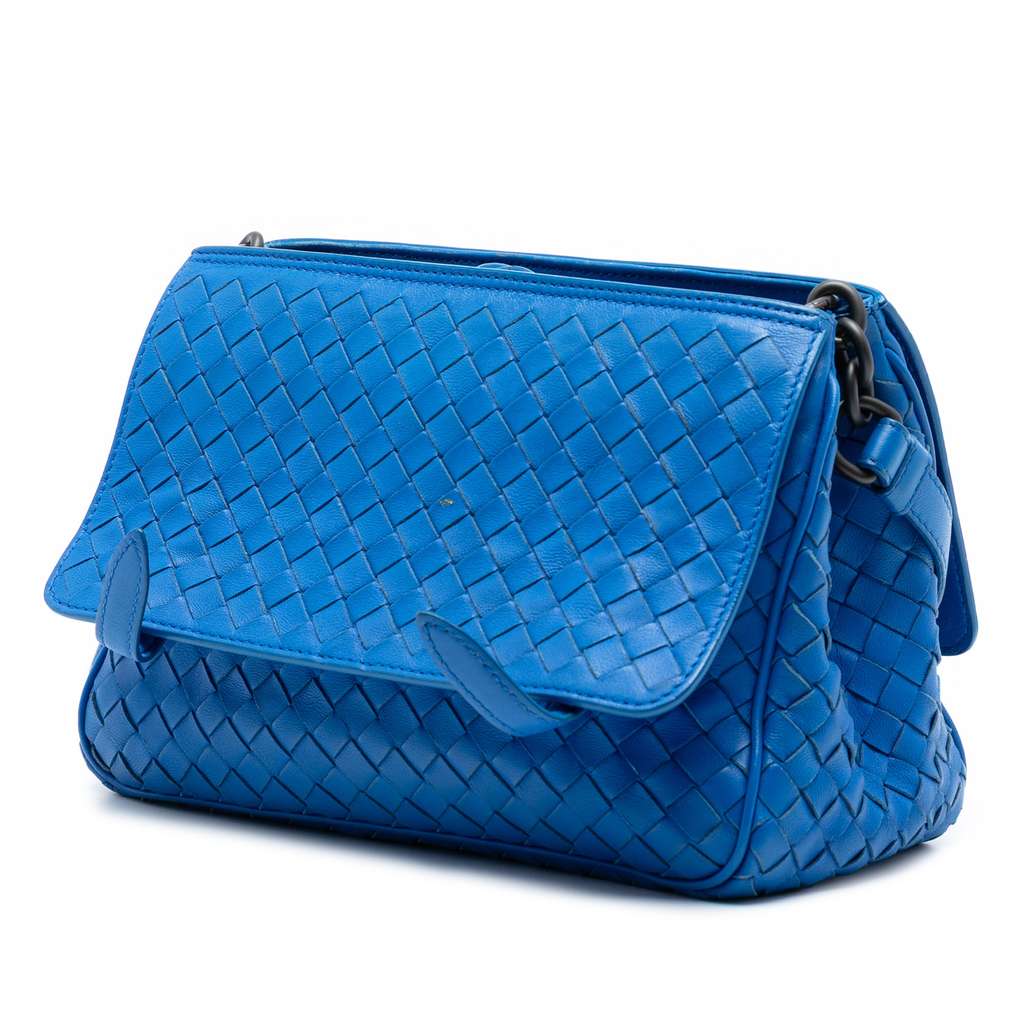 Bottega Veneta Nappa Intrecciato Messenger Bag Blue Leather Good condition - Back View