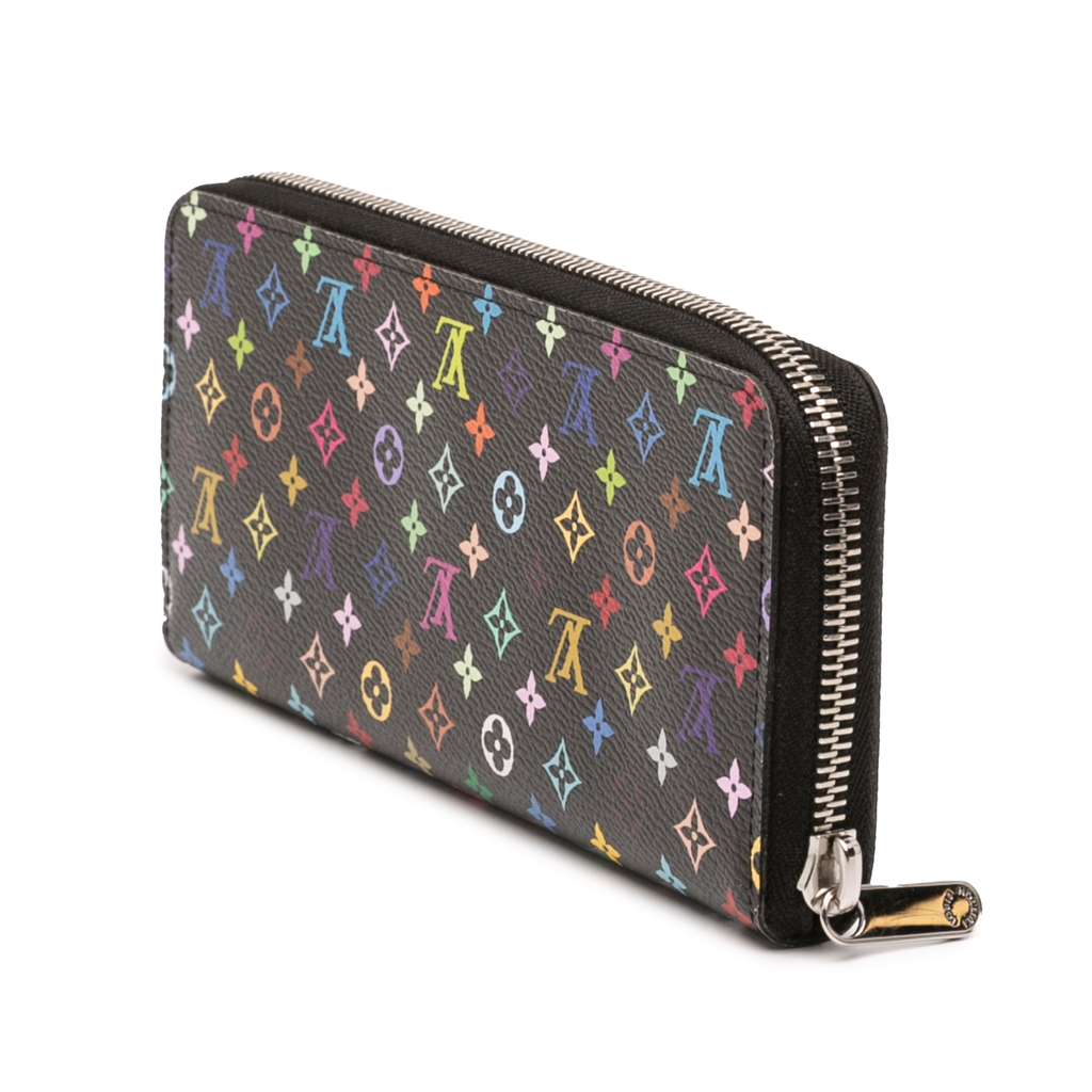 Louis Vuitton Takashi Murakami Monogram Multicolore Zippy Wallet Black Good condition - Back View