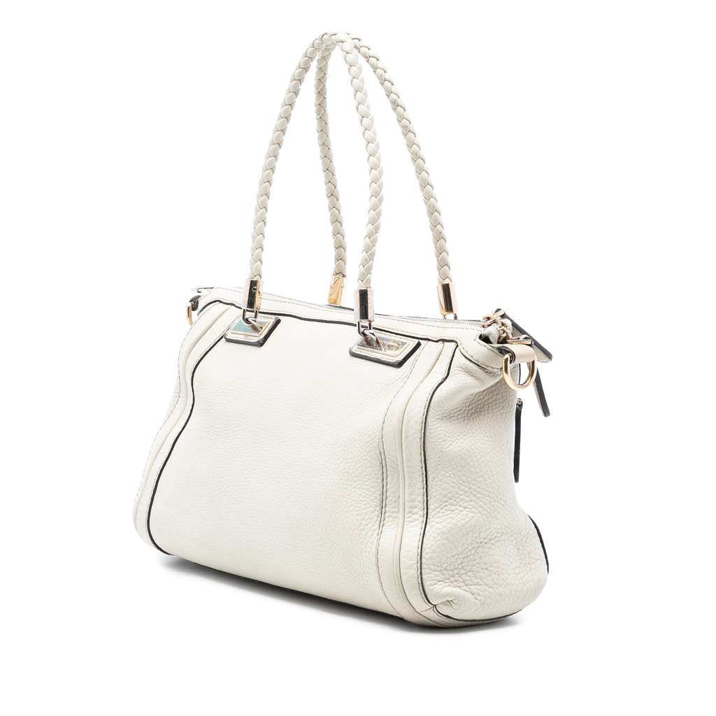Gucci Pebbled Calfskin Bella Satchel White Leather Good condition - Back View