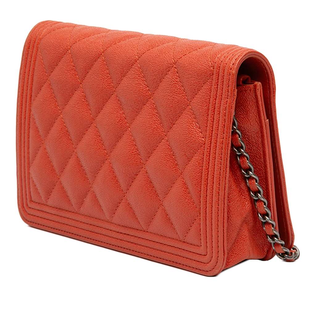Chanel Quilted Caviar Boy Wallet on Chain Orange Leather Good condition - Back View