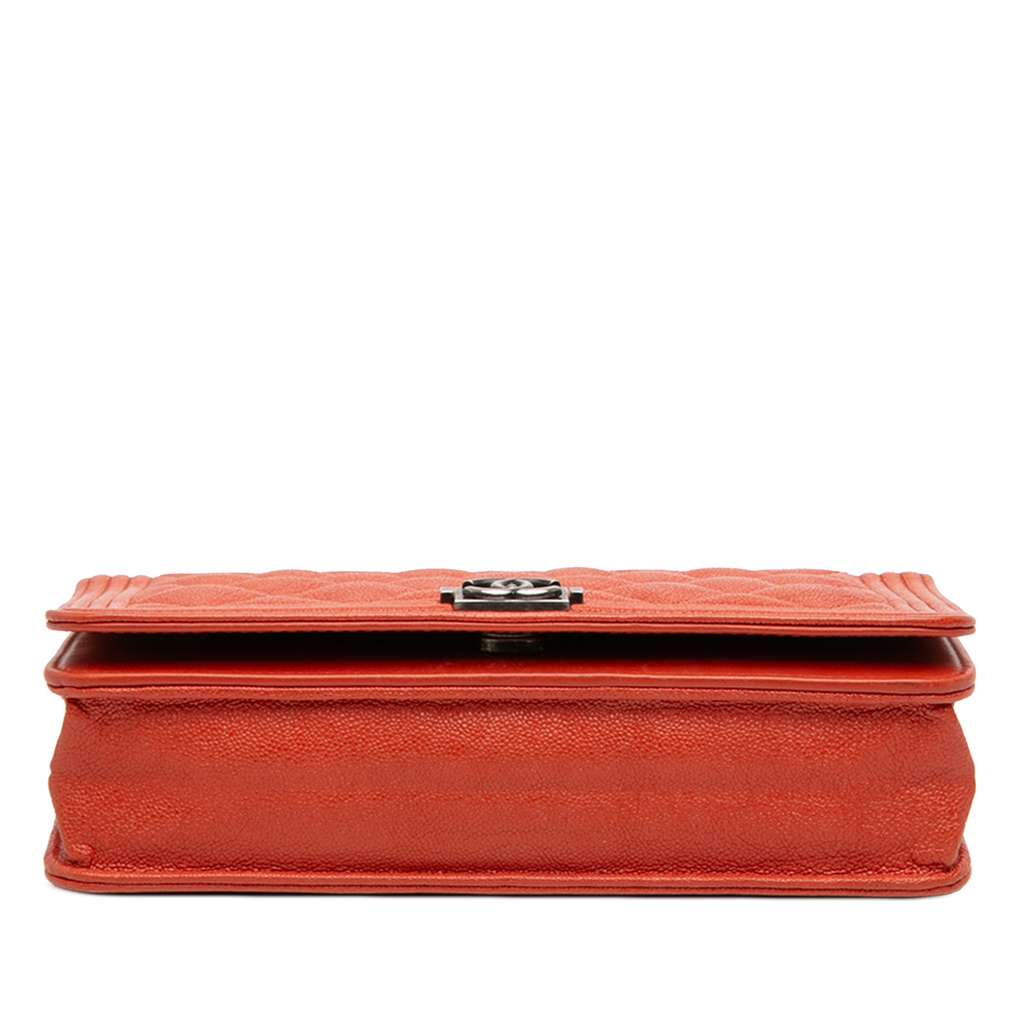 Chanel Quilted Caviar Boy Wallet on Chain Orange Leather Good condition - Inside View