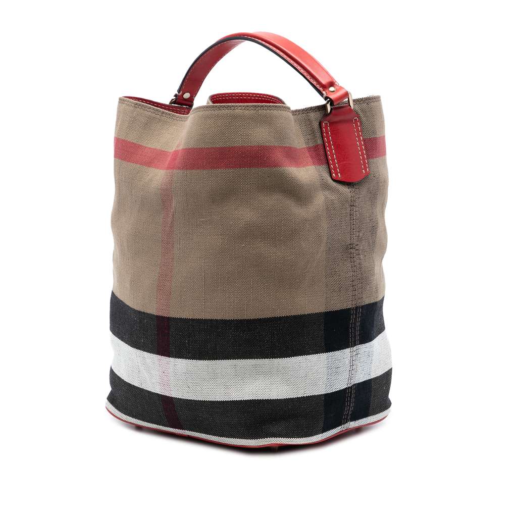 Burberry Medium Mega Check Canvas Ashby Bucket Bag Brown Canvas Good condition - Back View