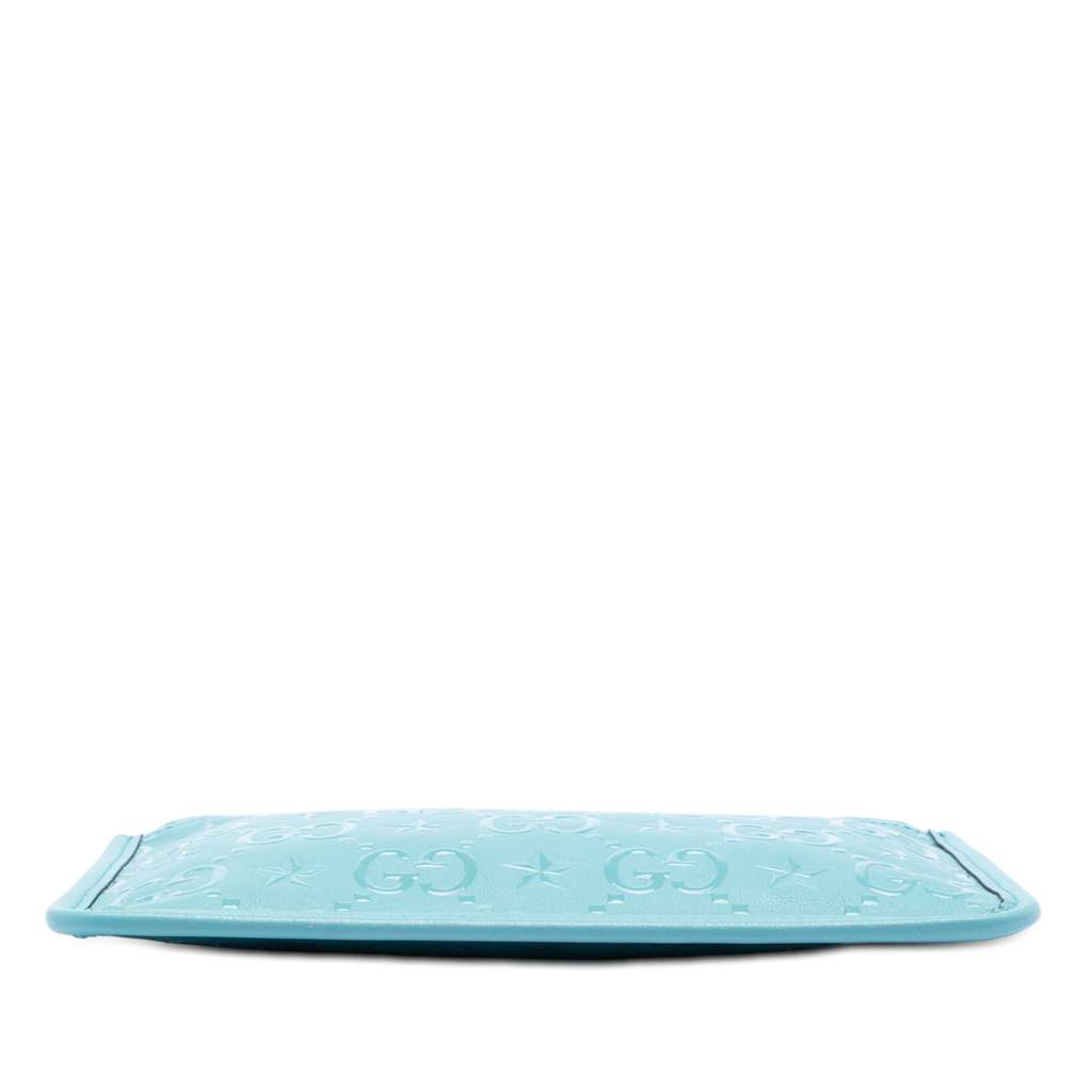 Gucci GG Star Embossed Leather Pouch with Chain Blue Leather Good condition - Inside View