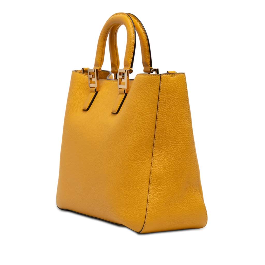 Fendi Medium Leather Selleria FF Tote Yellow Leather Good condition - Back View