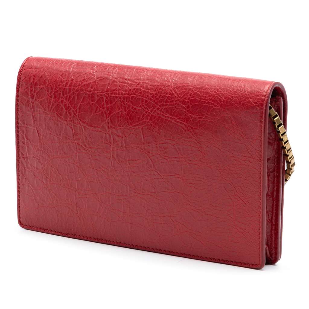 Balenciaga Lambskin Motocross Metallic Edge Wallet on Chain Red Leather Good condition - Back View