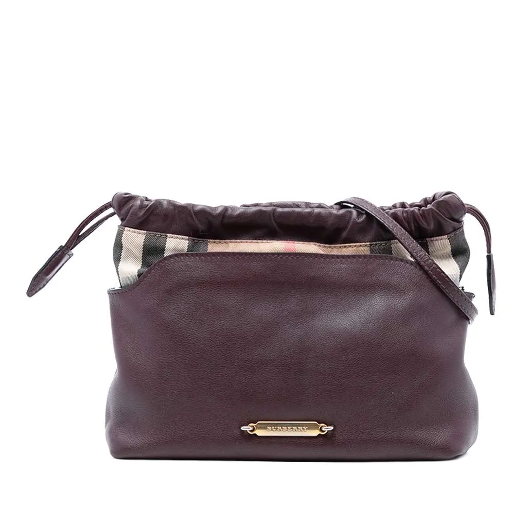 Burberry House Check Canvas and Calfskin Little Crush Crossbody Red Leather Very good - Front View