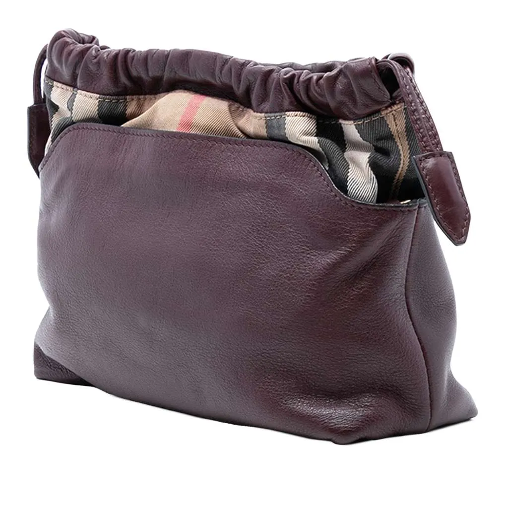 Burberry House Check Canvas and Calfskin Little Crush Crossbody Red Leather Very good - Back View