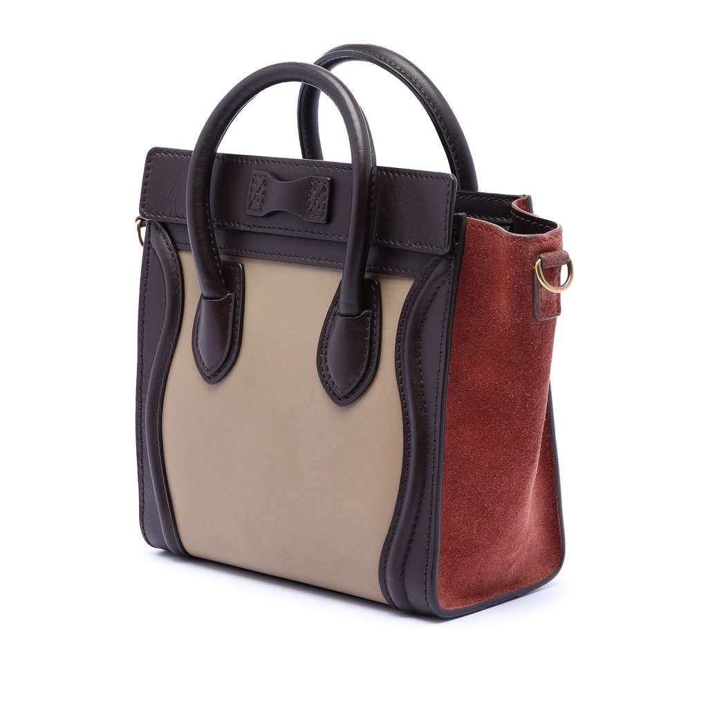 Celine Nano Tricolor Calfskin and Suede Luggage Tote Brown Leather Good condition - Back View