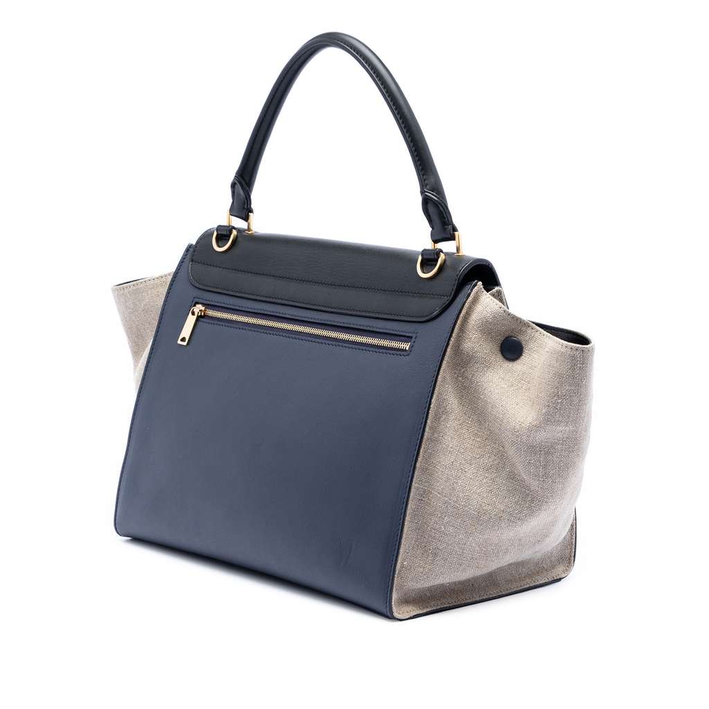 Celine Medium Tricolor Calfskin and Canvas Trapeze Satchel Blue Leather Good condition - Back View