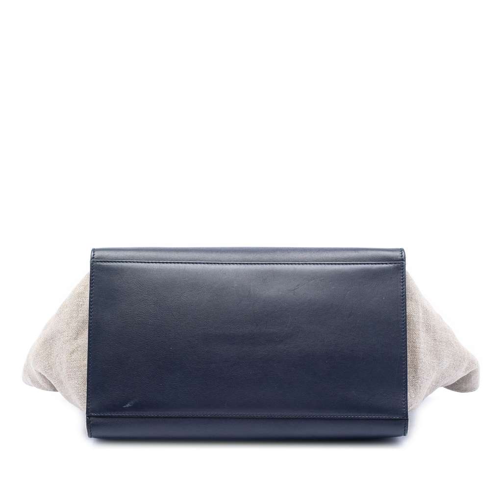 Celine Medium Tricolor Calfskin and Canvas Trapeze Satchel Blue Leather Good condition - Inside View