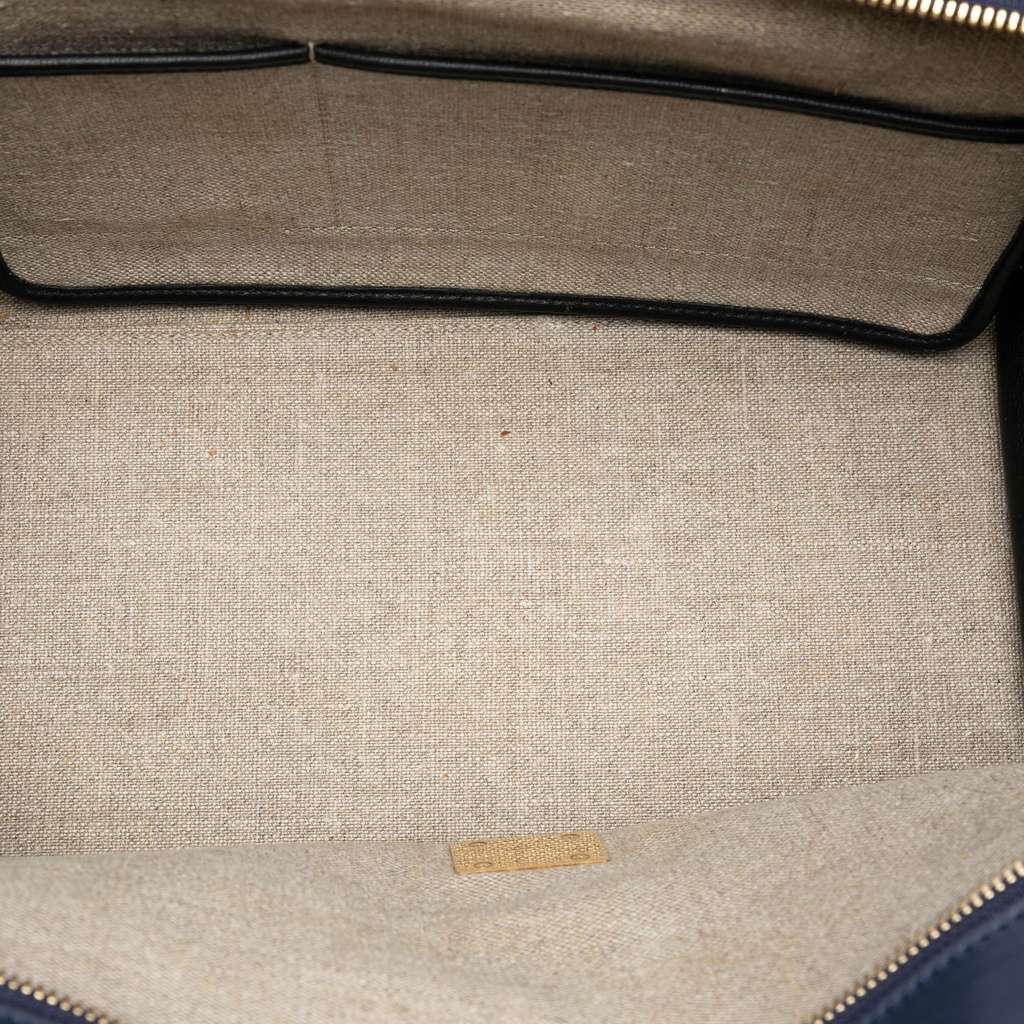 Celine Medium Tricolor Calfskin and Canvas Trapeze Satchel Blue Leather Good condition - Model View