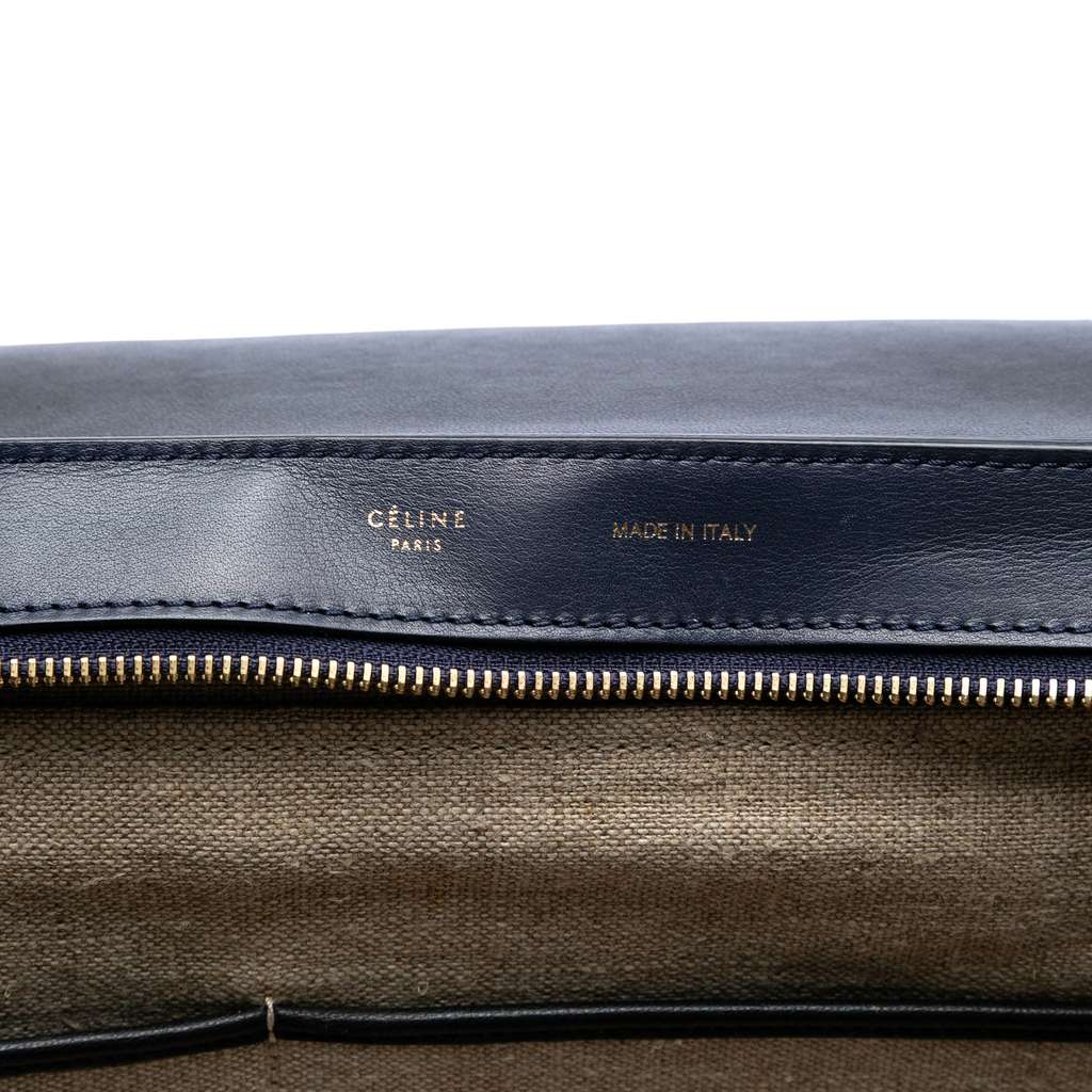 Celine Medium Tricolor Calfskin and Canvas Trapeze Satchel Blue Leather Good condition - Box View