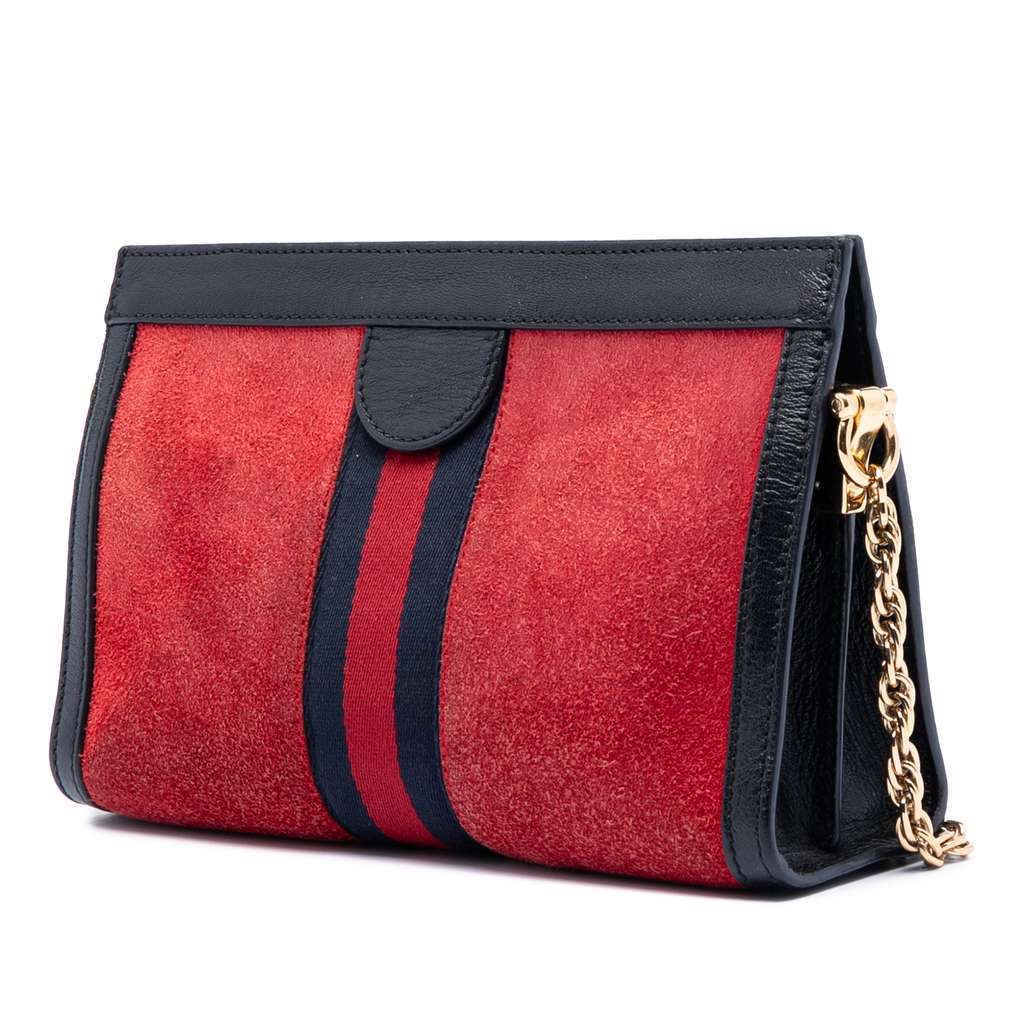 Gucci Small Suede Ophidia Chain Crossbody Red Leather Good condition - Back View