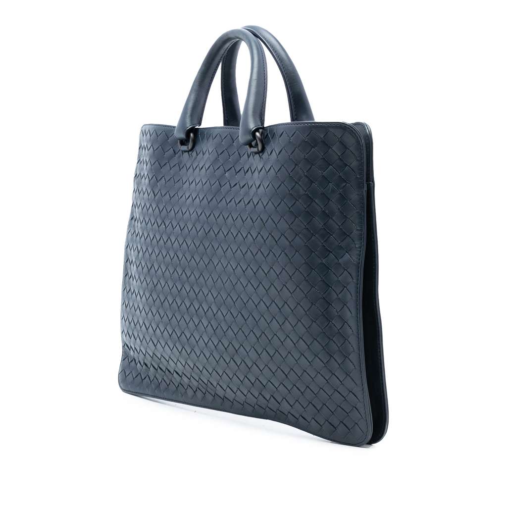 Bottega Veneta Nappa Intrecciato Business Bag Blue Leather Good condition - Back View