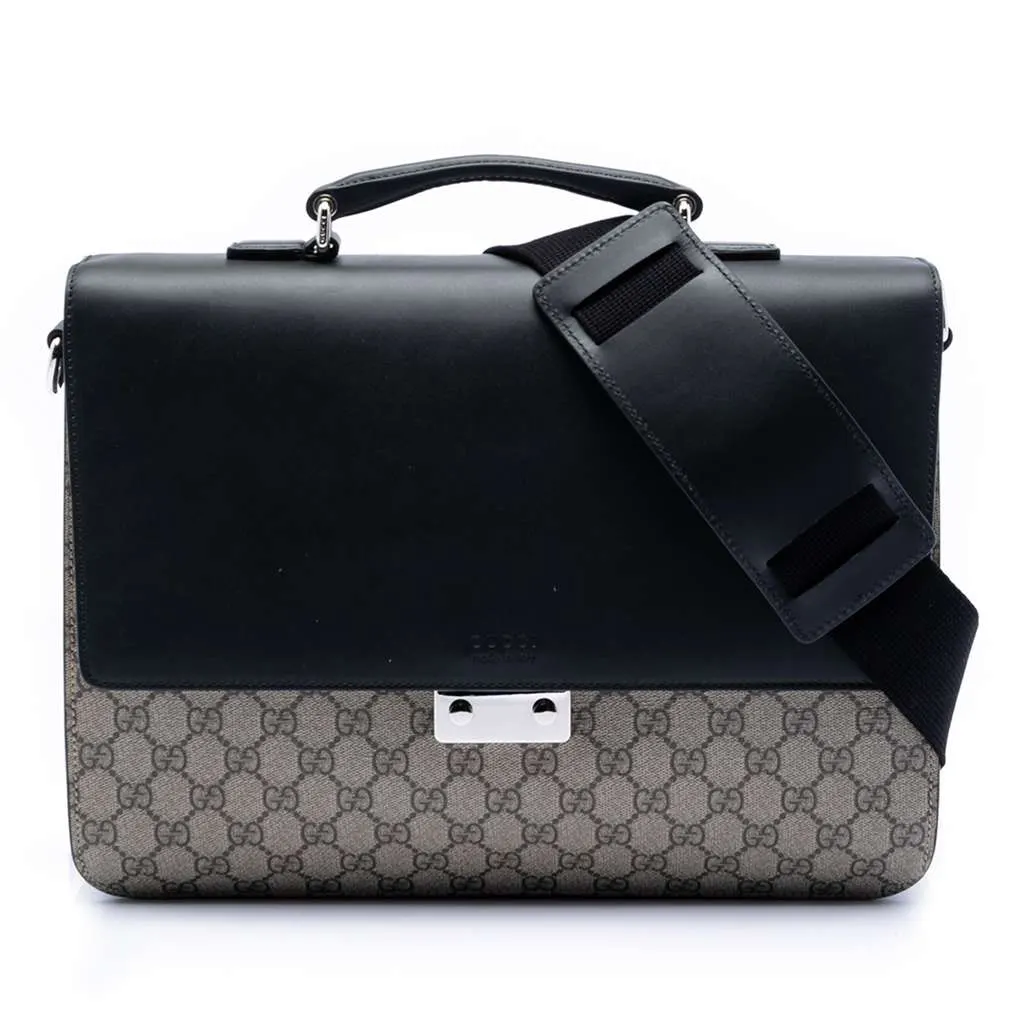 Gucci GG Supreme Briefcase Brown Canvas Very good - Front View