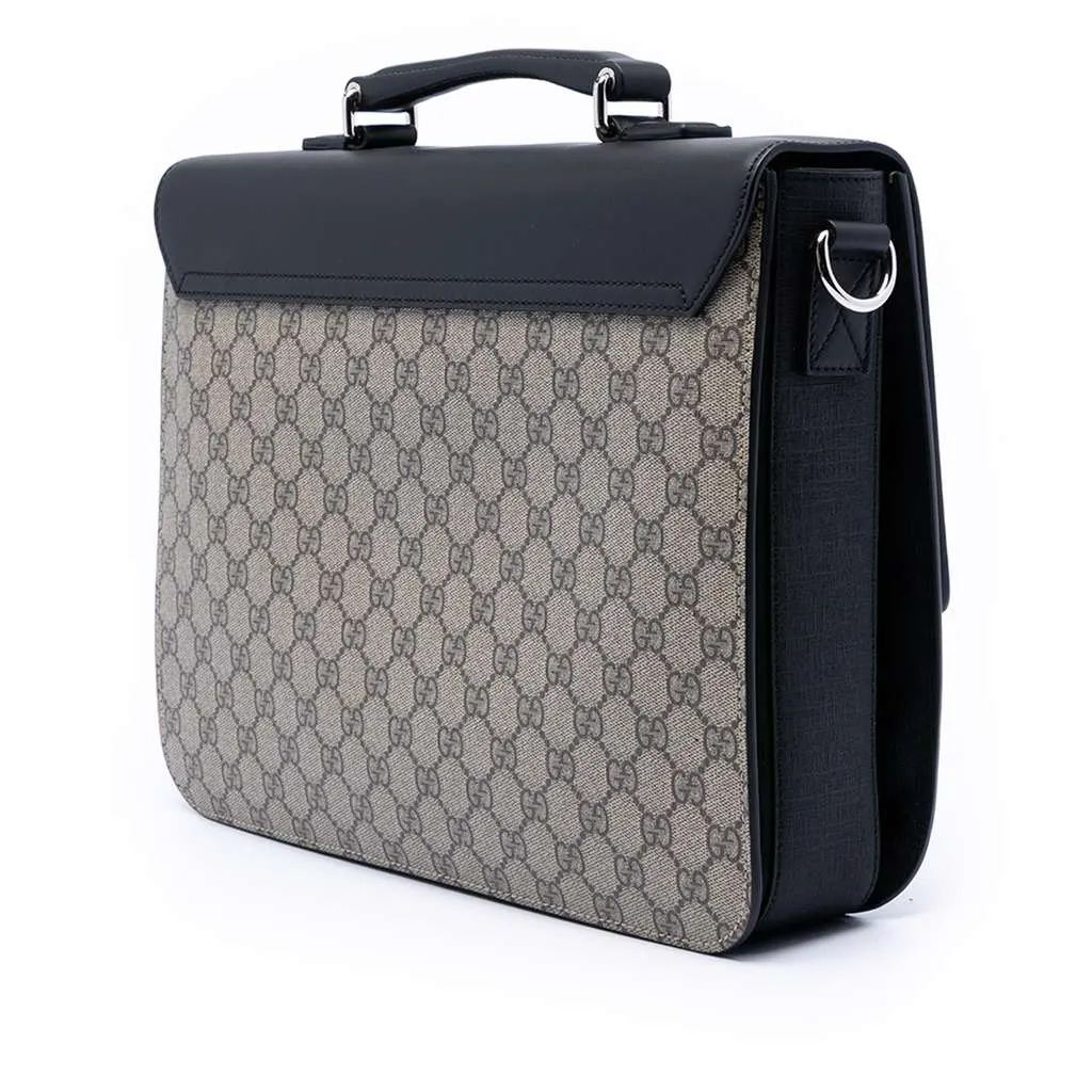 Gucci GG Supreme Briefcase Brown Canvas Very good - Back View