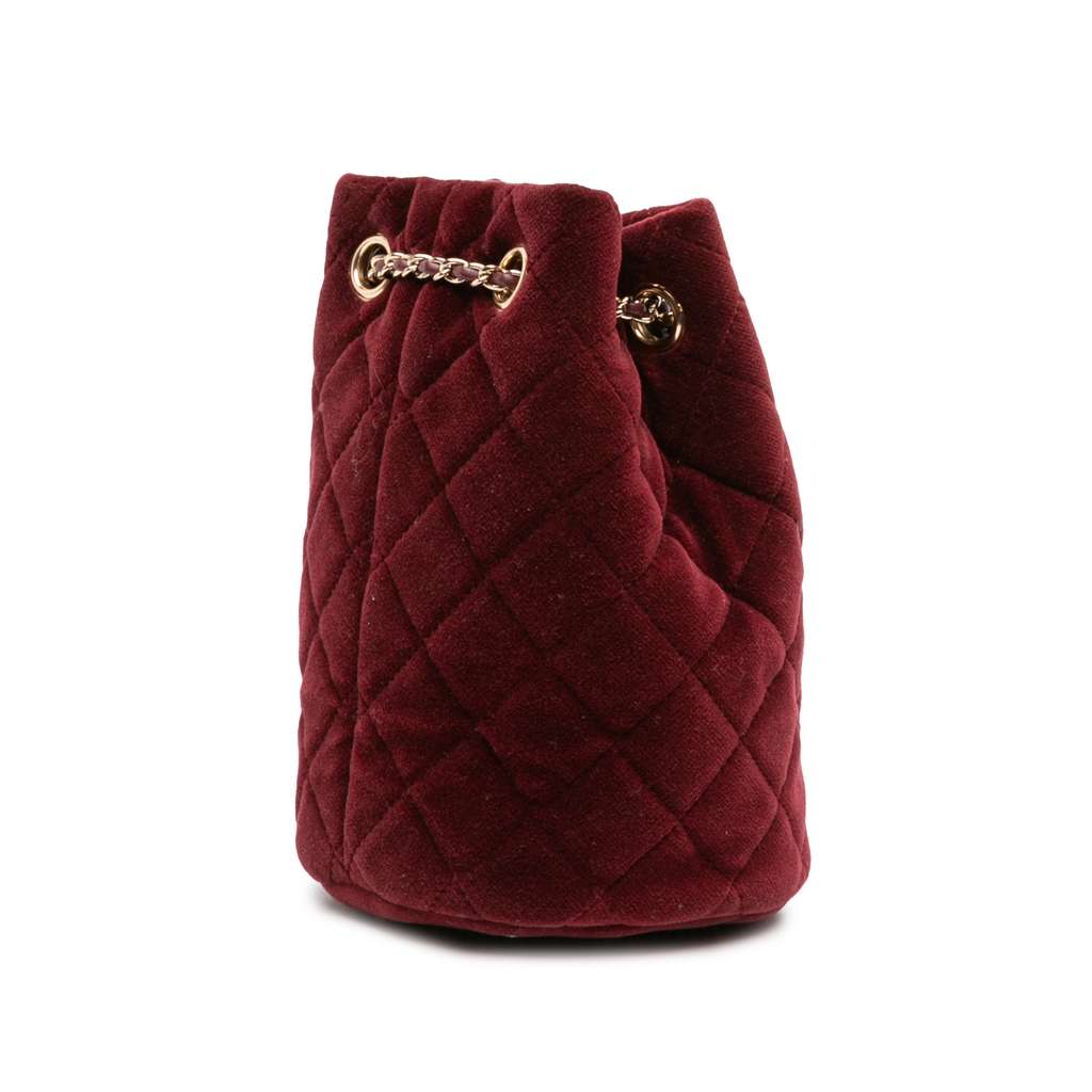 Chanel Mini Velvet Crystal Pearl Crush Bucket Bag Red Velvet Good condition - Back View