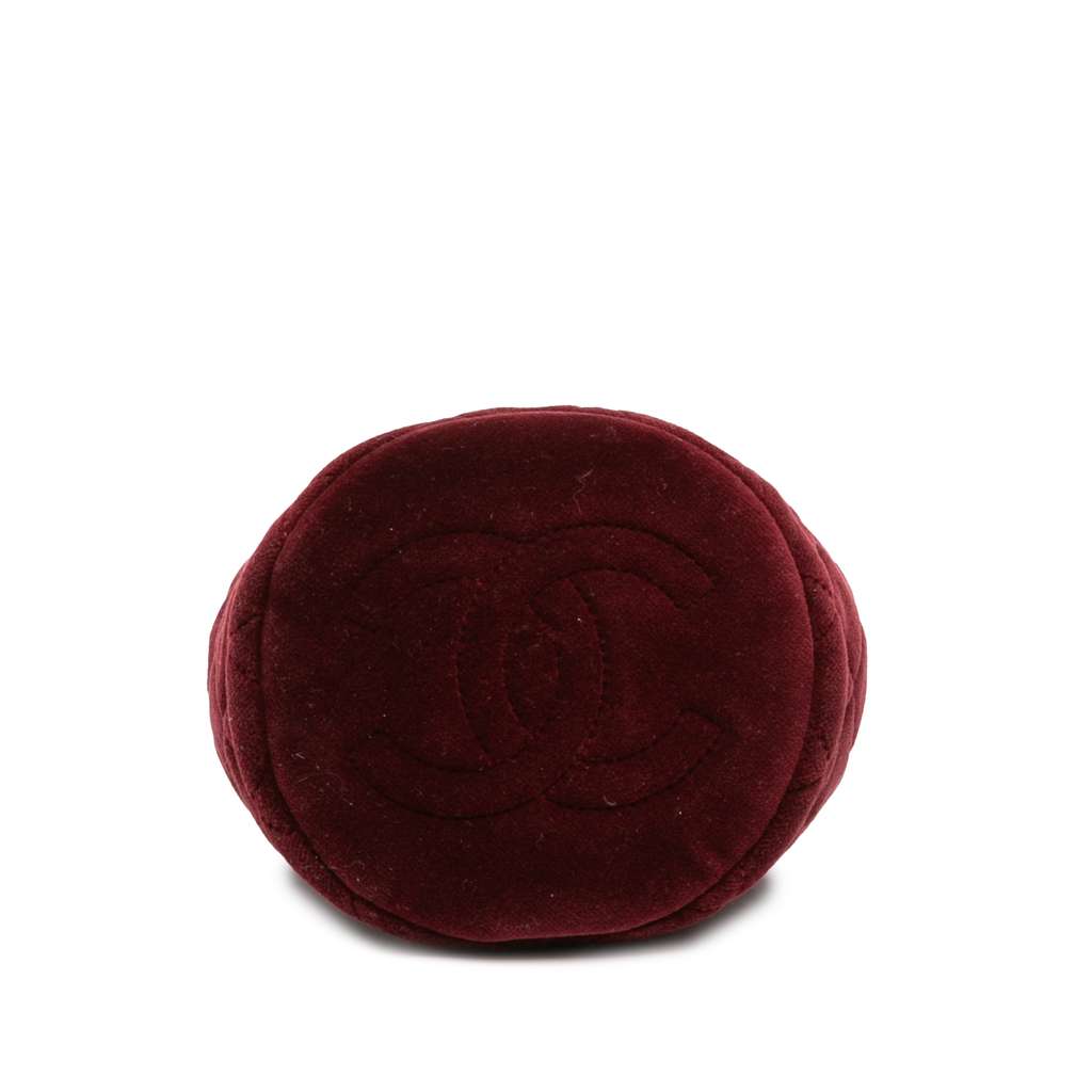 Chanel Mini Velvet Crystal Pearl Crush Bucket Bag Red Velvet Good condition - Inside View