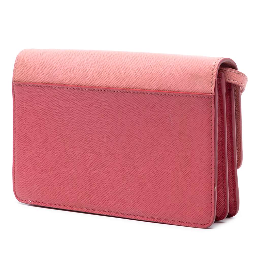 Prada Bicolor Saffiano Lux Wallet On Strap Pink Leather Good condition - Back View
