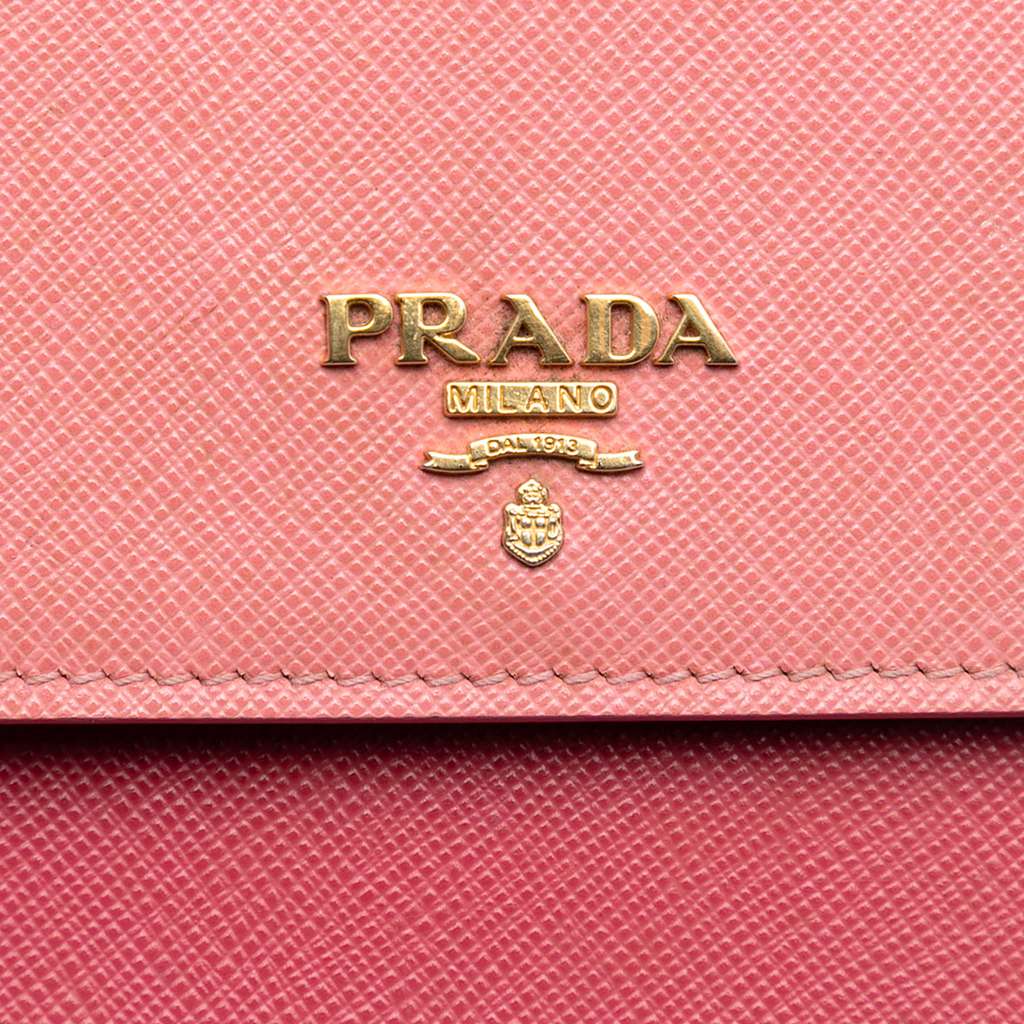 Prada Bicolor Saffiano Lux Wallet On Strap Pink Leather Good condition - Box View