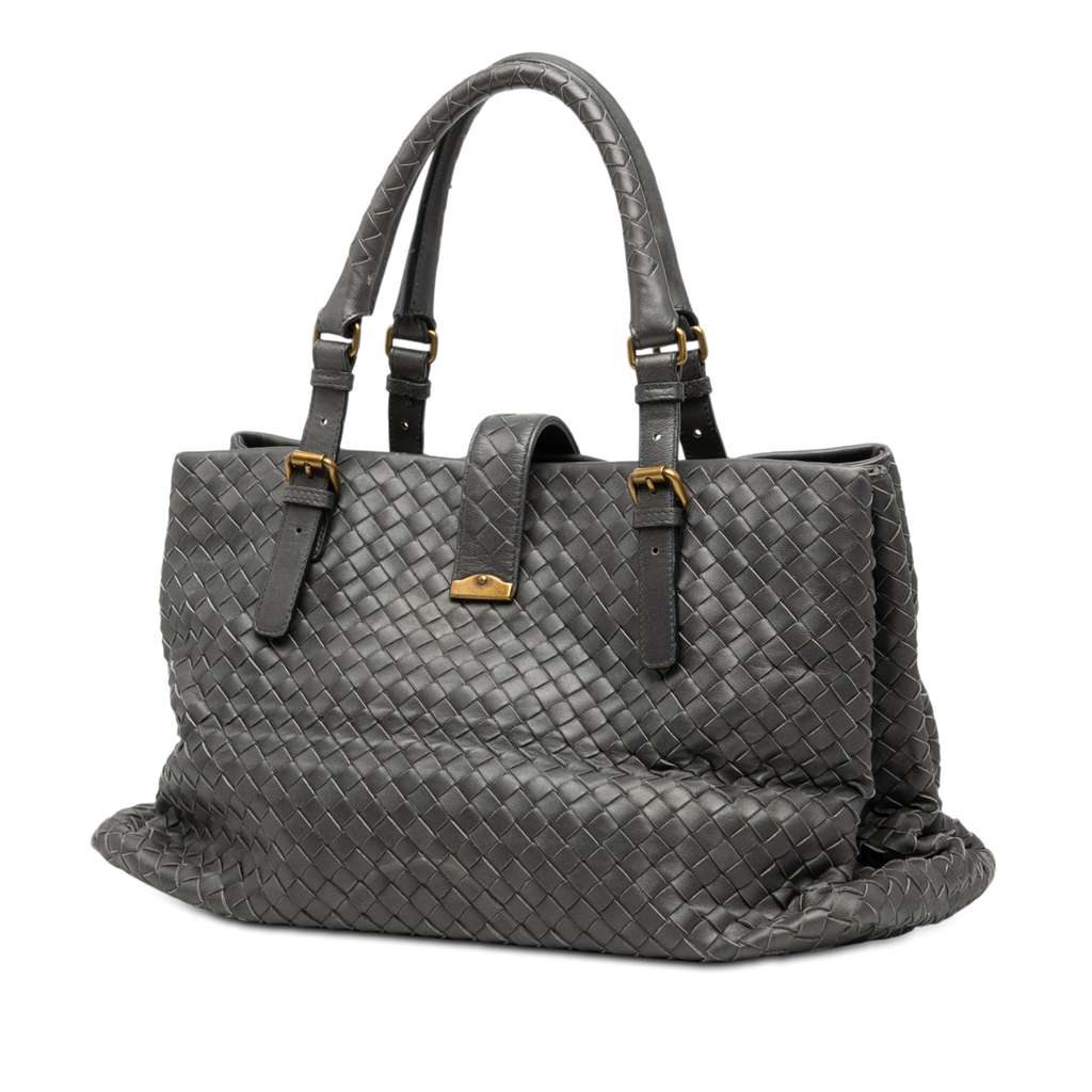 Bottega Veneta Medium Nappa Intrecciato Roma Tote Grey Leather Good condition - Back View