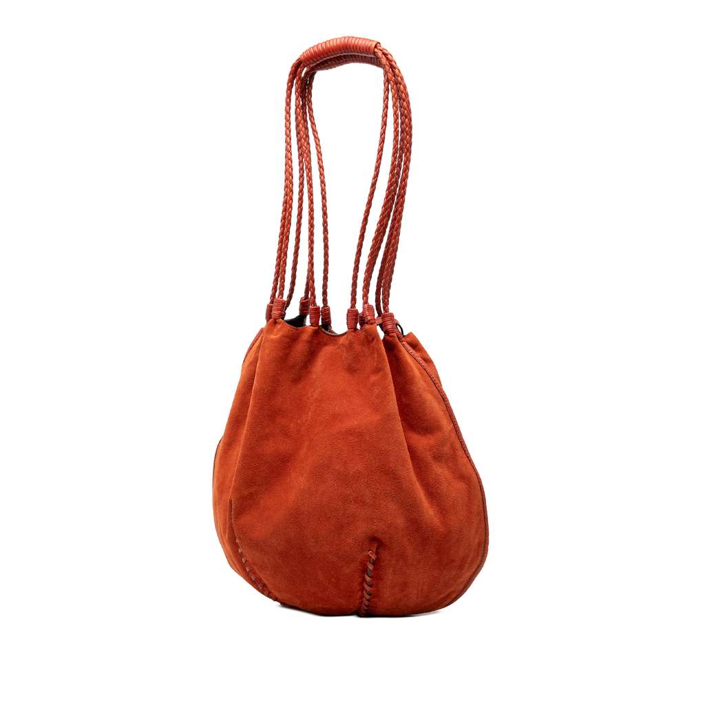 Saint Laurent Suede Braided Hobo Orange Leather Good condition - Back View