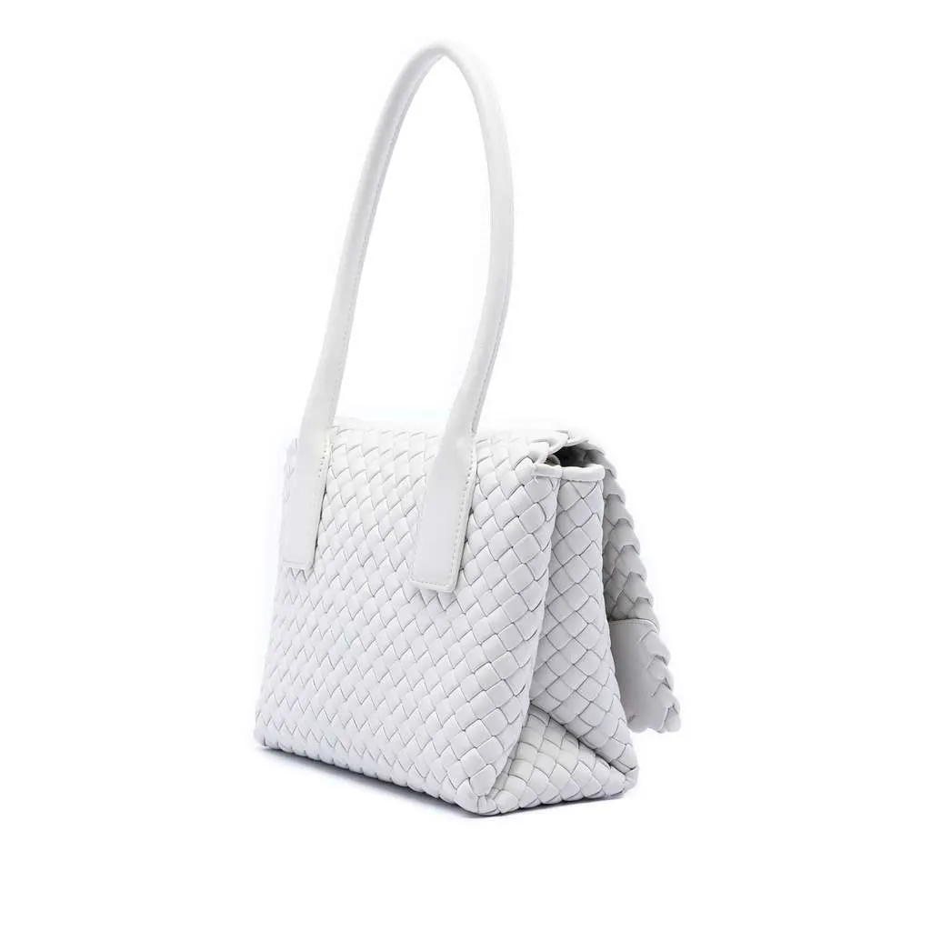Bottega Veneta Nappa Intrecciato Patti Shoulder Bag White Leather Very good - Back View