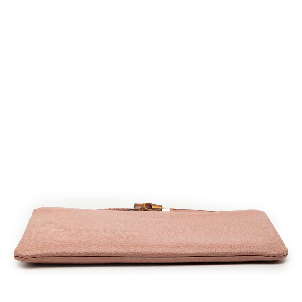 Gucci Calfskin Bamboo Clutch Pink Leather Good condition - Inside View