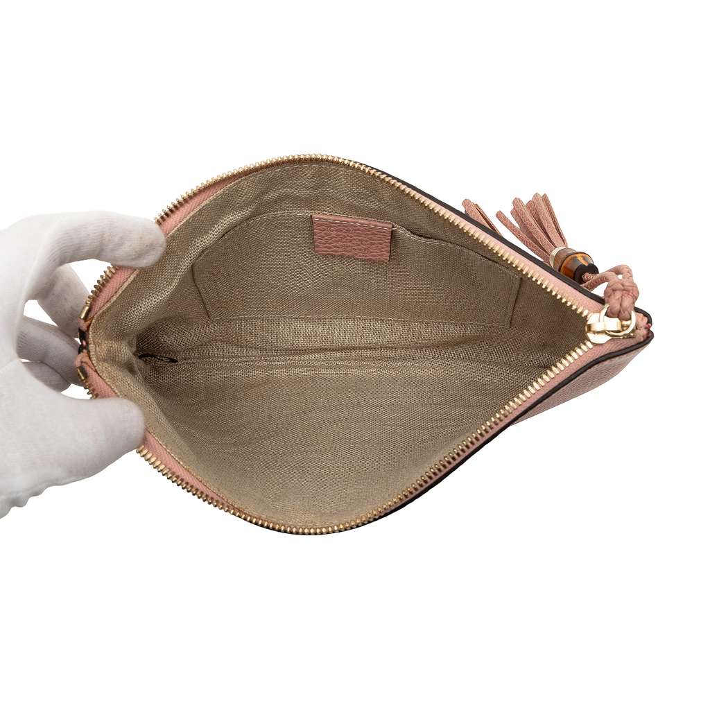 Gucci Calfskin Bamboo Clutch Pink Leather Good condition - Model View