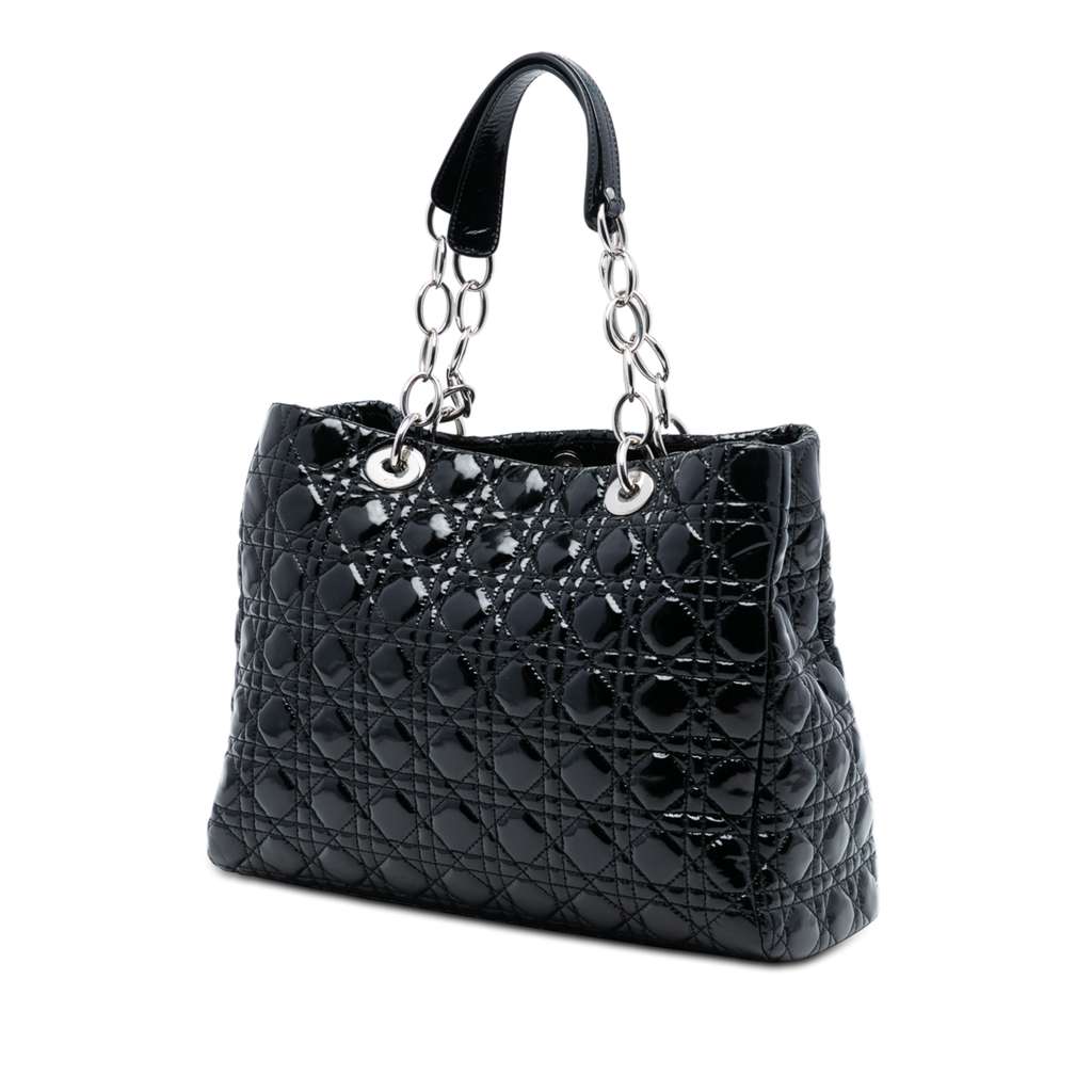Dior Large Patent Cannage Lady Dior Soft Shopping Tote Black Leather Good condition - Back View