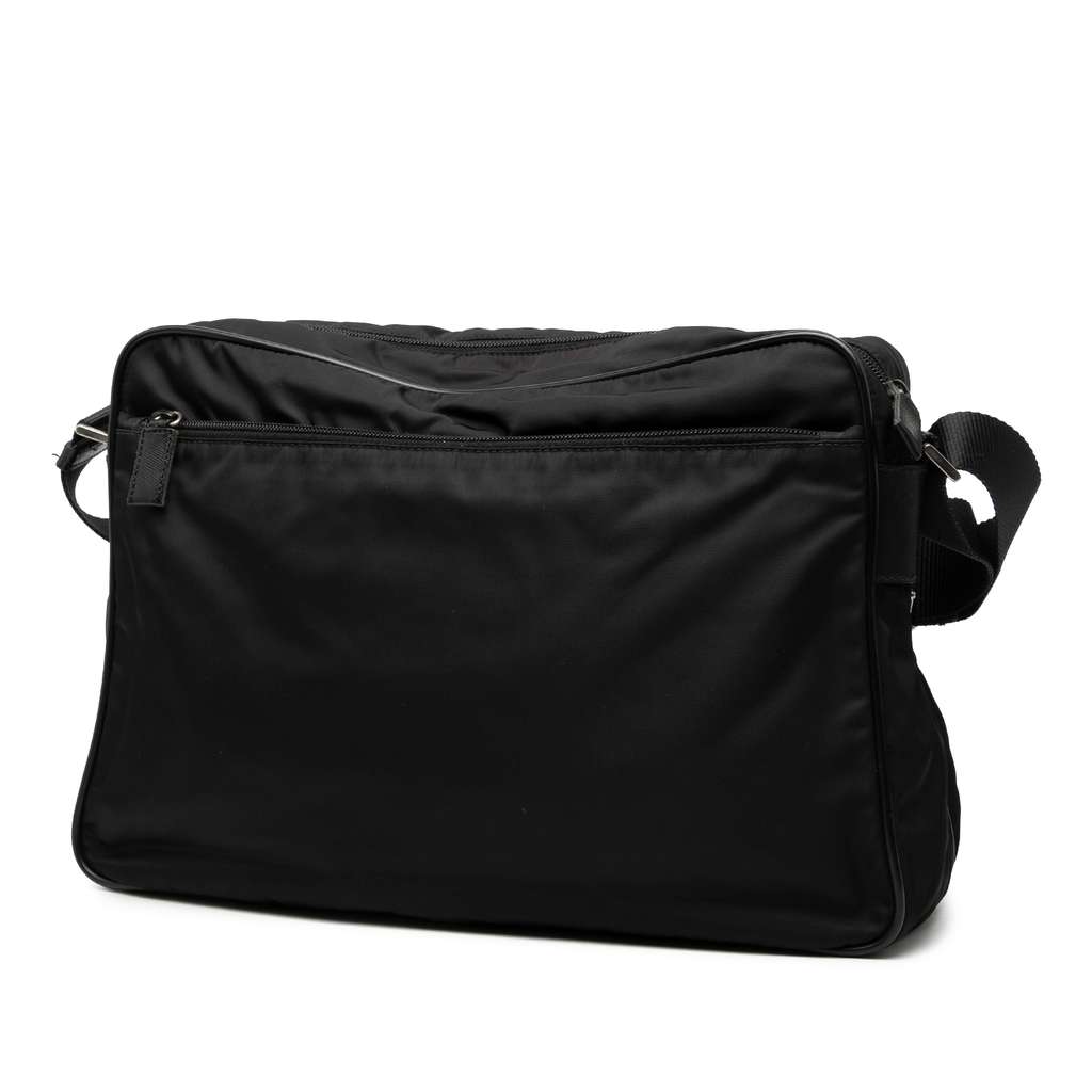 Prada Saffiano Trimmed Tessuto Double Zip Crossbody Black Good condition - Back View